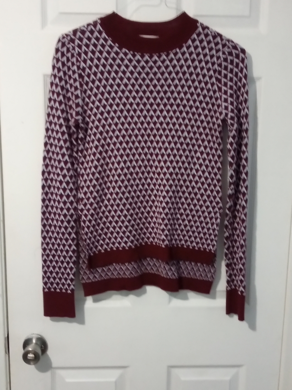 Olive & Oak Burgundy and White Geometric Crewneck Sweater